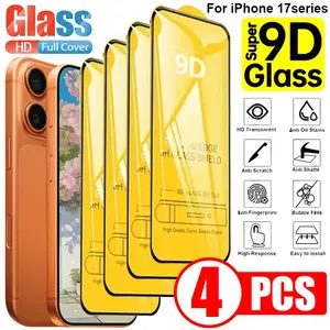 4pcs Full Coverage 9D Ultra HD Screen Protector for iPhone 17 Air/17/16/15/14/13/12/11/Pro Max/Pro/Plus/Mini/16e/X/XS/XR/XS MAX,9H Hardness,Scratch & Impact Resistant,Anti-Fingerprint,Compatible dynamic islands, Accessories