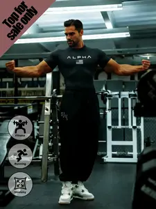 ALPHA Printed Elastic Fitness T-Shirt, Quick Dry Fabric Suitable for Workout Jogging Casual Outfit Sale Only for T-Shirt(Pants & Shoes Not Included)
