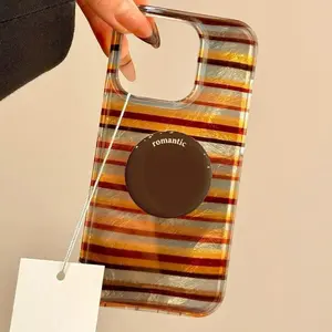 Vintage Color Block Striped Phone Case with Stand, Compatible with Apple iPhone 11 12 13 14 15 16 17 Pro Max, Retro Design, Durable Protection, Casing