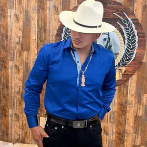 Men western shirt blue long sleeve