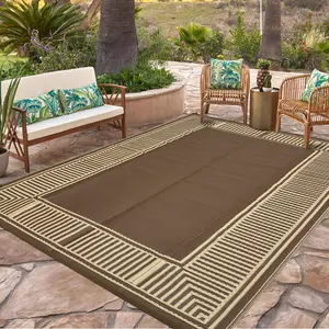 Reversible Outdoor Rug Waterproof Plastic Straw Rug, Weather Resistant Outside Carpet, Portable RV Camping Mat with Carry Bag & Stakes for Patio Porch Garden Yard Beach