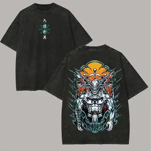 Vintage Jujutsu Kaisen Ryomen Sukuna Oversized T-Shirt, Retro Washed Black Distressed Anime Graphic Tee, Eight-Handed Sword Malevolent Shrine Streetwear For Men & Women