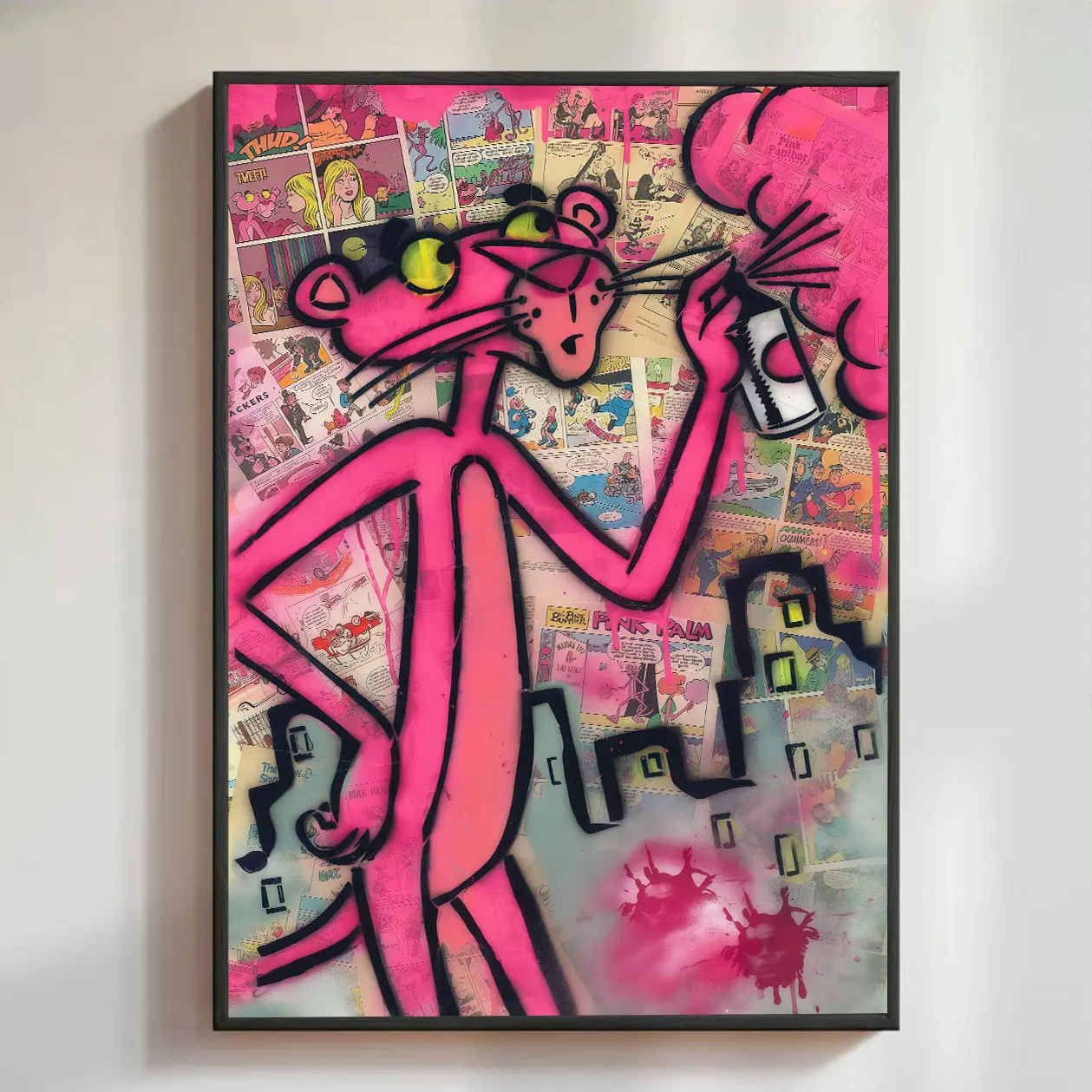 Pink Panther Wall Art Canvas,Cartoon Art, Kids Room Decor, Playful Wall Decor,Waterproof Canvas Poster Print,Dopamine Home Decor Wall Art