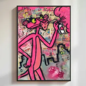 Pink Panther Wall Art Canvas,Cartoon Art, Kids Room Decor, Playful Wall Decor,Waterproof Canvas Poster Print,Dopamine Home Decor Wall Art