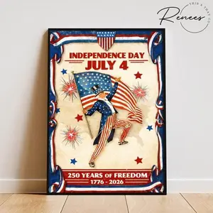 250 Years of Freedom Wall Art, Independence Day July 4 Decor, 1776–2026 Patriotic Poster, Americana Vintage USA Flag Print