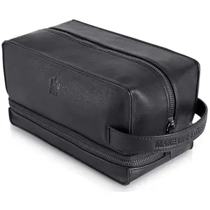 Mens Leather Toiletry Bag - Travel Dopp Kit, Shaving Bag,  & Hygiene Organizer, Leather Toiletry Bag for Men,  for Him