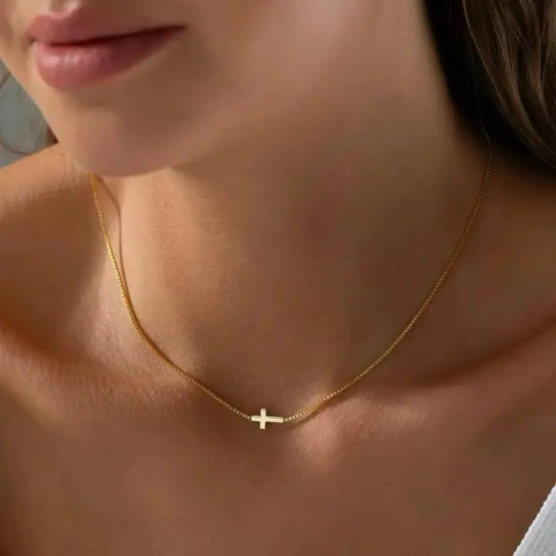 Cross Necklace, 14K Gold Jewelry Accessory, Dainty Gold Pendant Necklace for Women