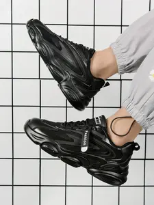 1 Pair Men's Letter Label Decor Lace up Low Top Sneakers, Casual Comfortable Breathable Mesh Shoes, Trendy All-match Chunky Sneakers for All Seasons