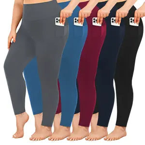 Plus Size Leggings with Pockets for Women Stretchy XL-5XL Tummy Control High Waist Womens Leggings Workout Yoga Pants with Pockets Gym Leggings Black Leggings in Various Colors