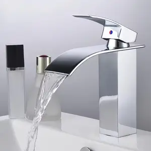 Waterfall Style Stainless Steel High Low Faucet, Silver Color Cold Hot Dual Switch, Bathroom Sink Tap, Home Bath Decor