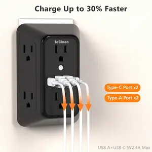 10 IN 1 Outlet Extender Surge Protector,6 Versatile Outlets And 4 USB Ports (Including 2 USB-C),Wide Space AC Outlets for Business, Library Mall Cafe ,Offices, Homes