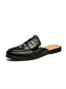 Men's Crocodile Pattern Leather Slip-On Loafers, Casual PU Sole Shoes, Breathable Anti-Slip, Business & Commute, Trendy Comfort Footwear