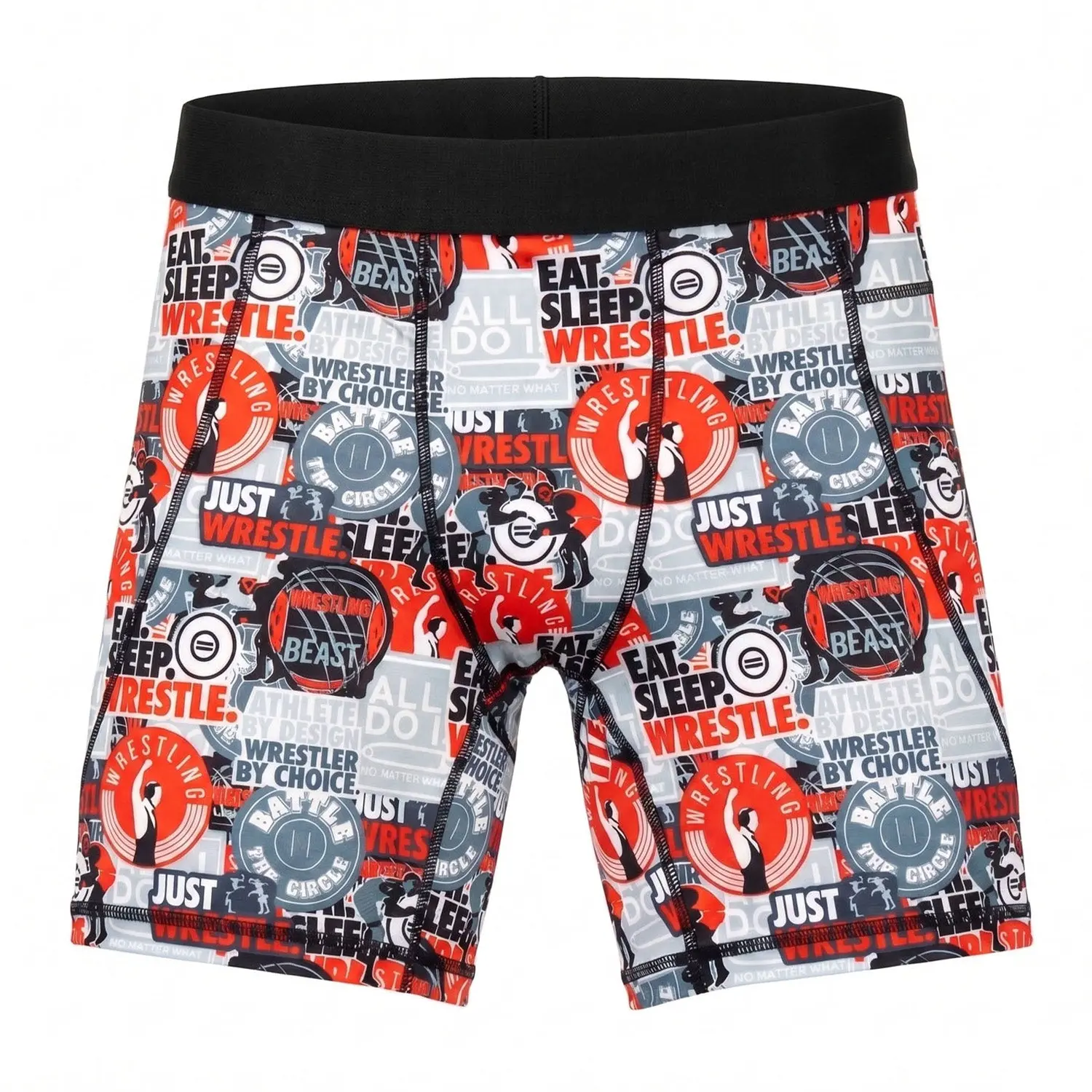 Men's Wrestling Compression Shorts with Bold Sticker Graphics, Supportive Second-Skin Fit, Quick Dry Fabric for Training or Under a Singlet, Under Singlet, Wearing Under Singlet