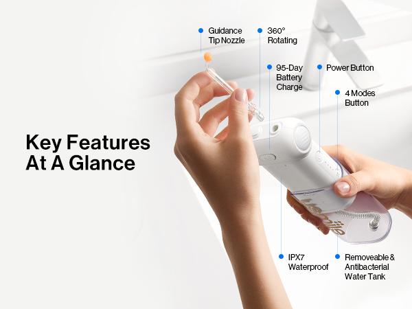usmile C10 Portable Oral Irrigator, Cordless Water Flosser, 3 Tips, 4 Modes, Travel-Ready, Easy to Use, 95-Day Battery, IPX7 Waterproof
