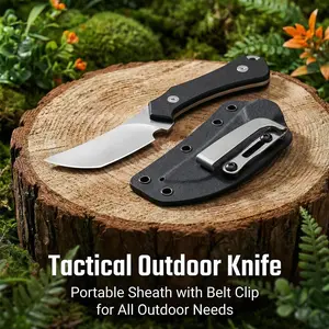 Portable EDC outdoor tactical fixed-blade knife with a sturdy sheath, non-slip G10 ergonomic handle, pocket clip for convenient everyday carry; specialized outdoor cutting tool for climbing and fishing; essential gear for camping and hiking.