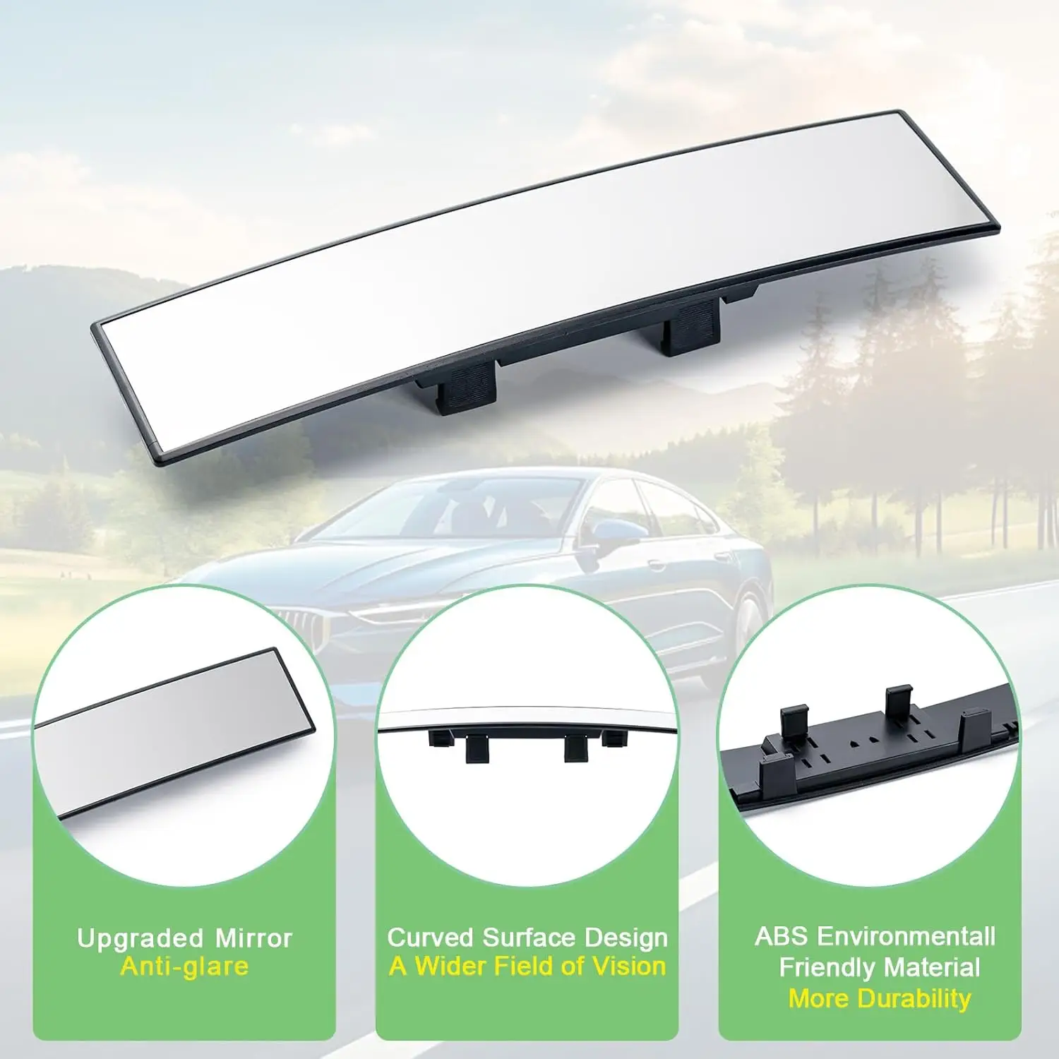 11.81 Inch Panoramic Convex real view Mirror, Interior Clip-on Wide Angle to Reduce Blind Spot Effectively for Car SUV Trucks Clear Visibility Safety