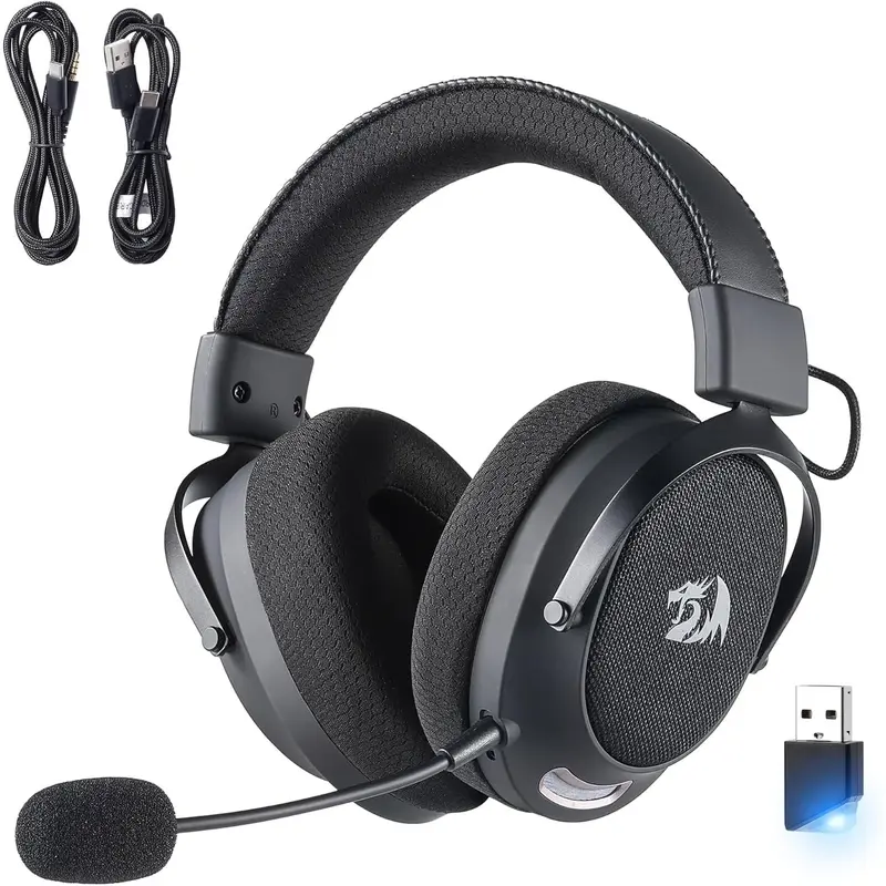 Redragon H858 3-Mode Wireless Gaming Headset - Over-Ear, 7.1 Surround Sound, 53mm Dynamic Drivers, Memory Foam Ear Pads, Detachable Mic, Fast Charging, 22h Use, 3.5mm Jack, 178g, Multi-Platform for Personal Computers, PS5, NS, Mobile