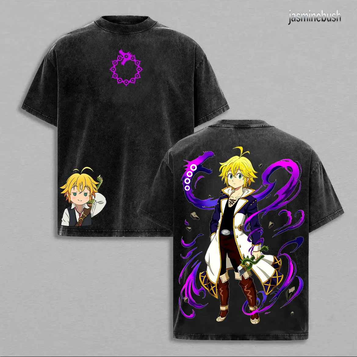 Meliodas Vintage Washed T-Shirt, Seven Deadly Sins Anime Tee, Oversized Heavy Cotton Streetwear, Retro Manga Hero Graphic Top, Gift for Anime Fans