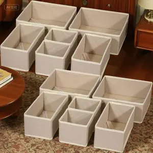 Foldable Fabric Storage Organizer with Dividers - 12 Pack Closet Drawer Bins for Clothes Underwear Socks - Reusable Soft Collapsible Containers - Beige Home Organization Solution for Bras Lingerie Box Boxes Lightweight Adjustable Decor Room bee charm