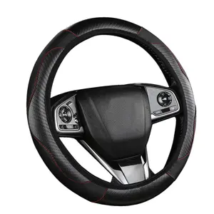 15" Carbon Fiber Anti-Slip Microfiber Faux Leather Steering Wheel Cover Breathable Stretch-On Protector for SUVs Vans Sedans Trucks No Inner Ring Required Automotive - Steeringwheelcover