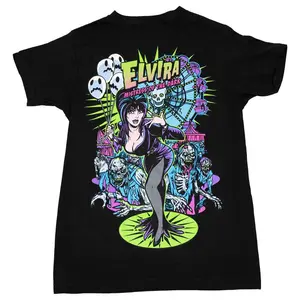 Vintage Horror Carnival Graphic Tee - Zombie Ferris Wheel Spooky Design for Halloween Parties, Horror Conventions & Goth Fashion Events - Soft Cotton Retro T-Shirt with Classic Scary Art