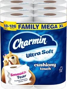 Charmin Ultra Soft Cushiony Touch Toilet Paper 18 Family Mega XL Rolls Equal to 126 Regular Rolls Trusted Softness Better Tear