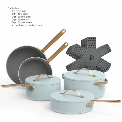 Drew Barrymore 12-Piece Ceramic Non-Stick Cookware Set - White Icing Kitchen Pots & Pans - View #4