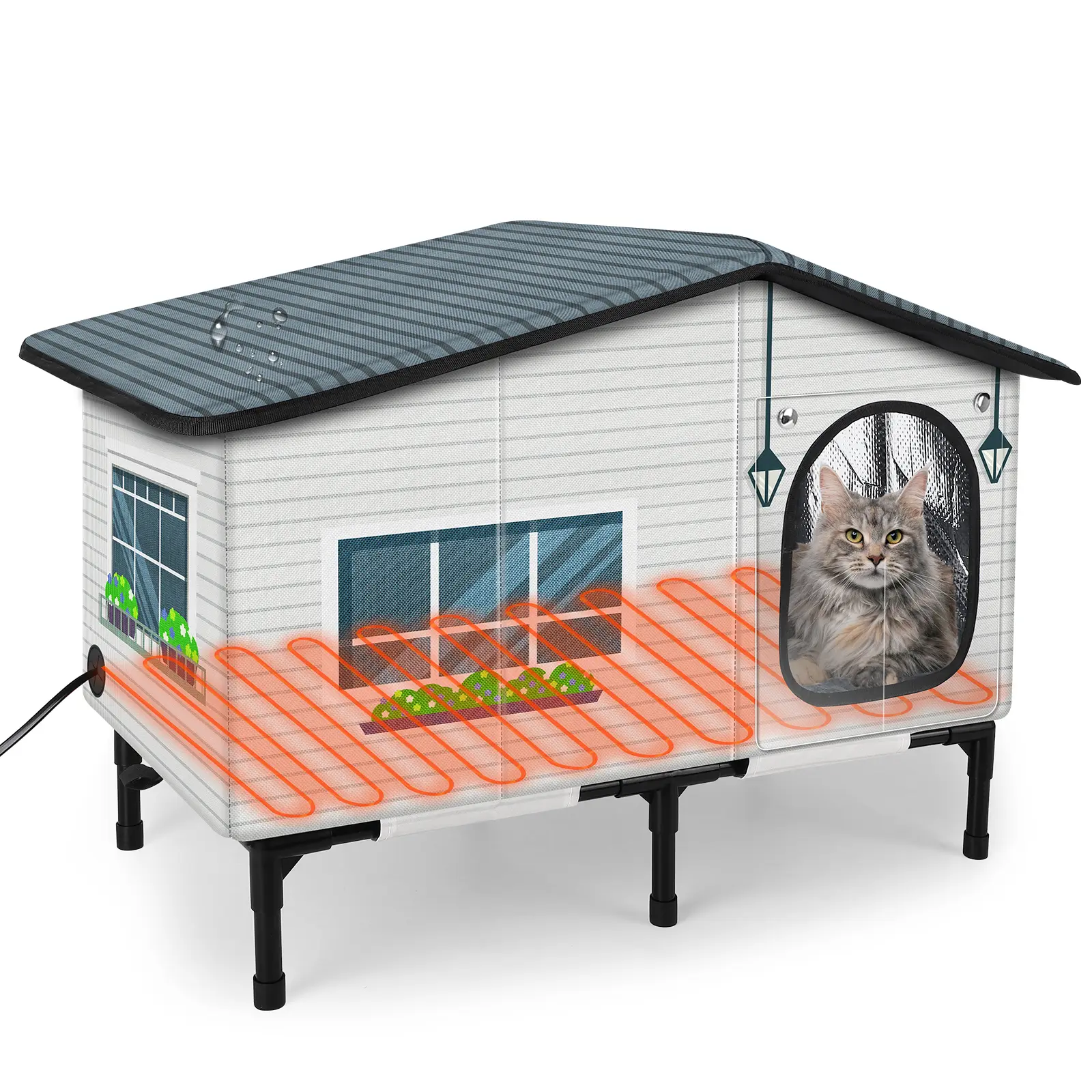 Indestructible Heated Outdoor Cat House, Winter-Insulated Shelter with Heating Pad, Waterproof Elevated Waterproof Safe Thermal Cat Shelter for Feral and Outside Cats