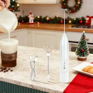 Portable Handheld Blender (White): USB Charging (No Cable Limits), 2 Rust-Proof Stainless Steel Egg Beaters, 3 Gears for Fast & Even Mixing of Coffee Froth & Egg Mixtures