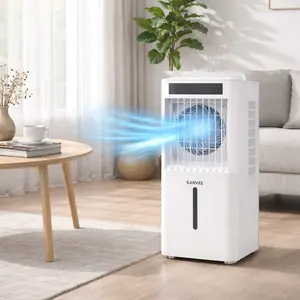 3-in-1 Portable Evaporative Air Conditioner – 10L (2.6 Gal) Cooling Fan with Capacitive Display, Remote, 6 Speeds, 4 Modes, 12H Timer, LED Display, 4 Ice Packs, Rolling Casters, Ultra Quiet Windowless AC Unit for Home, Office, Bedroom, Large Room