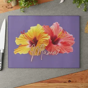 Printed Floral Design Glass Cutting Board, Mother's Day Kitchen Decor for Chopping