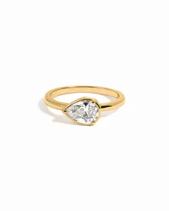 Sami Jewels Sideways Bezel Pear Ring, 925 Sterling Silver Ring, 14K Gold Plated Ring, Diamond Ring, Promise Ring, Stackable Rings for Women