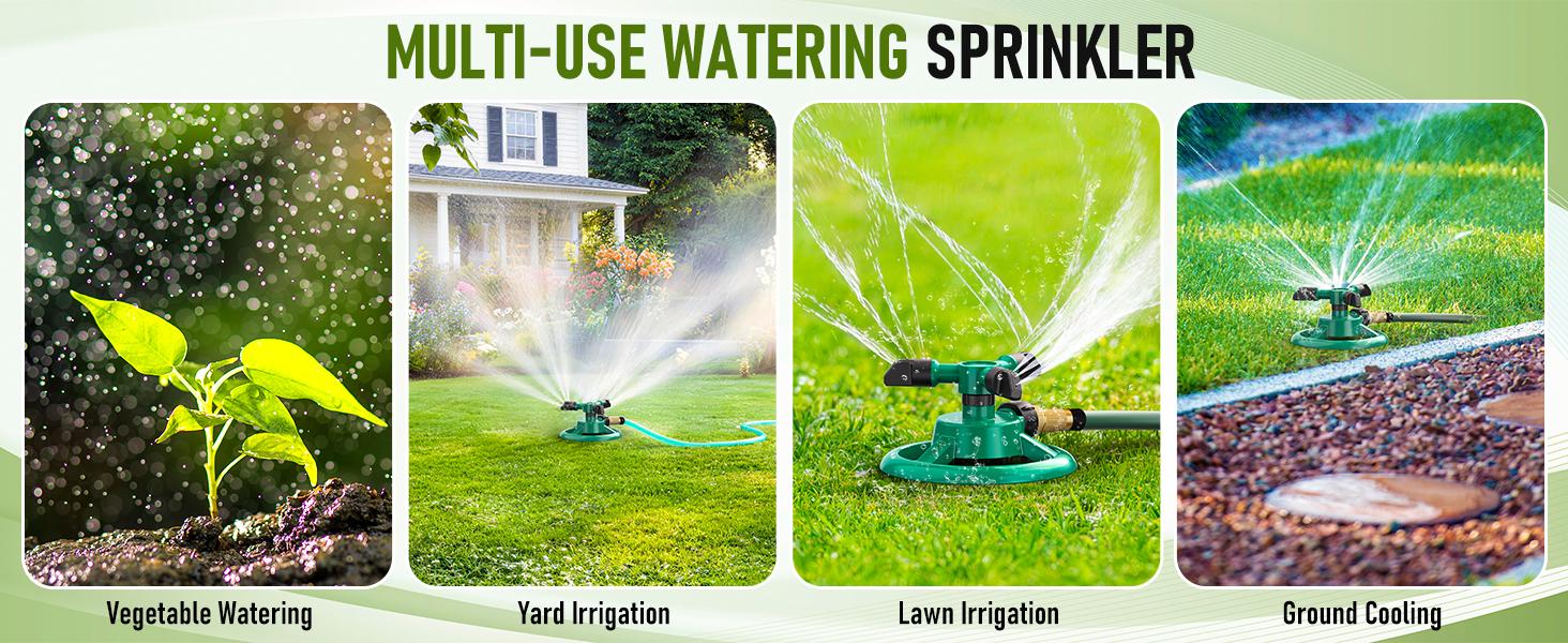 Upgraded 360 Degree Rotating Lawn Sprinkler, High Pressure Automatic Garden Watering System, Large Area Coverage Irrigation, 3-Arm Heavy Duty Yard Sprinkler, Water Saving Adjustable Spray for Outdoor Lawn & Garden