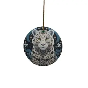 Snow Leopard Ceramic Ornament - Circle, Star, Heart and Oval Shapes - White
