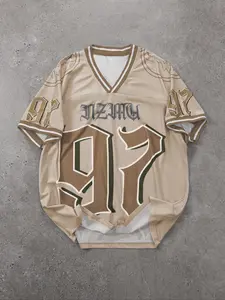 Men's Regular Fit 97 Print V Neck Short Sleeve Football Jersey, Casual Breathable Comfortable T-shirt for Daily Wear, Men's Top for Summer Jersey Tee