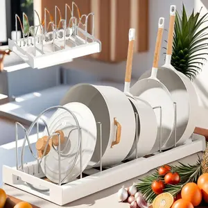 Expandable cookware and pot lid organizing rack, suitable for cabinets, pot lid organizing rack, suitable for kitchen cabinet organization and storage (white)