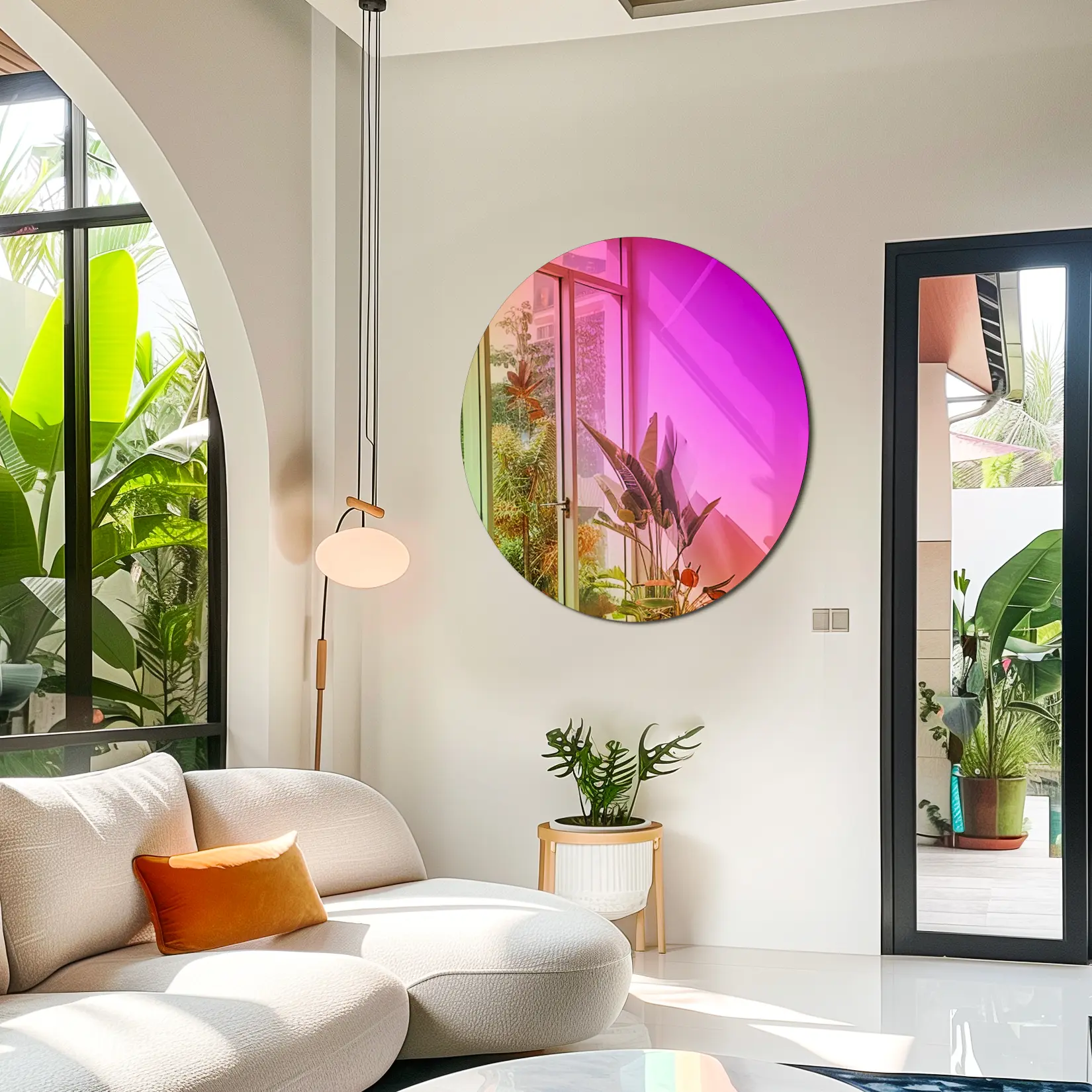 Decorative Round Iridescent Wall Mirror - Dazzling Glam Hanging Mount Accent, Rainbow Room Decor for Living Room, Home Supply to Enhance Space
