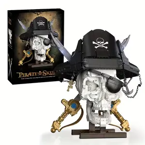 Pirate Skull Building Block Set with Moving Jaw & Removable Hood - Large-Scale Pirate Ship Model Kit, Collectible Display for Christmas Gift 1160pcs Building Sets