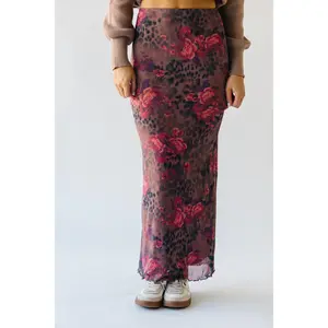 The Hortin Patterned Maxi Skirt in Brown Multi