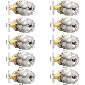 10 Pack Keyed Alike Entry Knobs with , Brushed Nickel Ball Door Knobs Entrance Lockset, Single Cylinder Door Lock