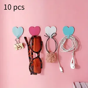 10pcs Pink/Yellow/Purple Love Sticky Hook Peach Heart Hook Heart Sticky Hook Soft Girl Room Decoration Hook