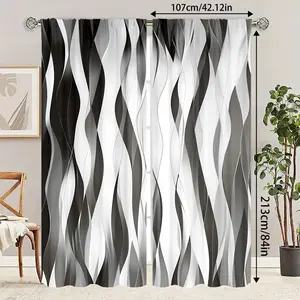 2-Piece Striped Pleated Curtains - Semi-transparent Polyester, Rod Pocket Design, Suitable for Living Room and Bedroom Decor, Polyethylene Fiber, Nature-Inspired Home Decor, Bedroom Living Room Window Curtains, Window Decorations Supplies
