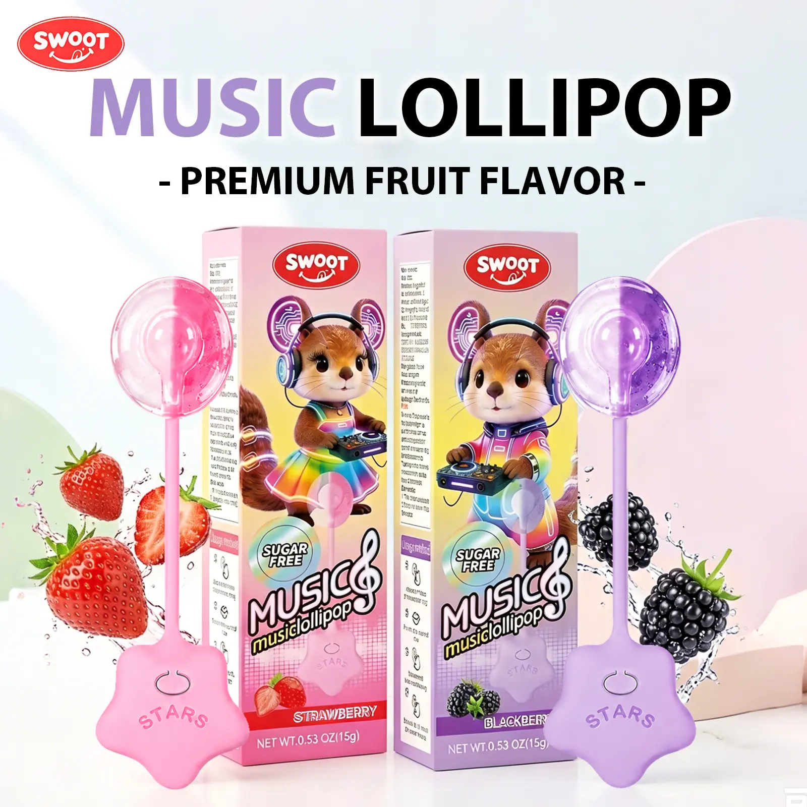 SWOOT Music Lollipop for Kids, 2-Pack Sugar-Free Snack Candies with 3 Built-In Songs, Strawberry & Blackberry Sweet Flavors, Heart-Round & Diamond Shapes, Birthday Party Favors campingessentials