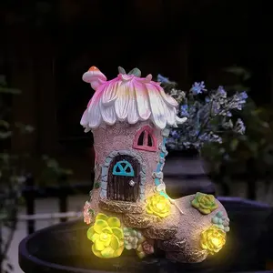Outdoor Solar Boot House Resin Statue with Colorful Mushrooms, Flowers & Climbing Vine, Fairy Tale House Garden Decor Light, Magic Garden Ornament for Yard, Balcony, Lawn，Garden Decor Light,Outside Decor Home Office Housewarming Gifts