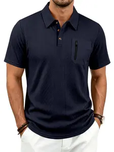 Men's Solid Color Textured Polo Shirt with Zip Pocket for Daliy Wear, Classic Short Sleeve Golf Top, Breathable Business Casual T-Shirt, Comfortable and Stylish，Multiple Colors Available.