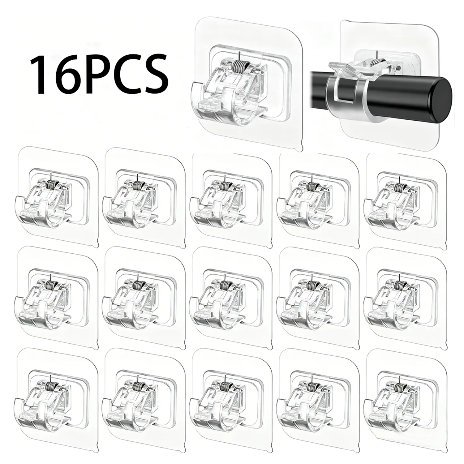 16 Pack Self Adhesive Curtain Rod Holder, No Drill Curtain Rod Brackets, Nail Free Adjustable Curtain Rod Hooks, Curtain Rods No Drilling for Windows Home Kitchen Bedroom Hotel (Transparent)
