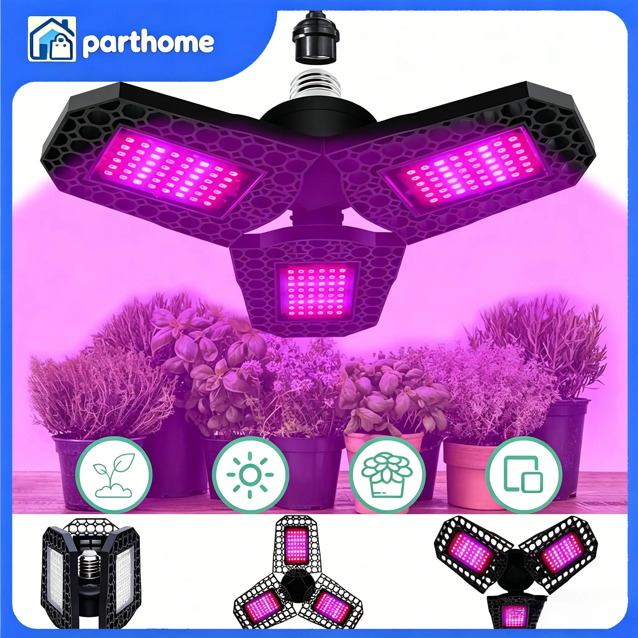 ABS 144 LED Full Spectrum Growing Lamp, 60W E27 IP65 Waterproof, Adjustable Beam Angle Garden Plant Supplies for Indoor Hydroponics System, Succulents, Roses, Eucalyptus, Basil Portable Greenhouse Kit