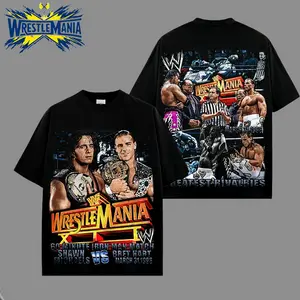 WWE Shawn Michaels vs Bret Hart Wrestle Mania 17 Washed T-Shirt | Vintage Graphic Design | Iconic Wrestling Print | Classic Fan Apparel Cotton Fabric