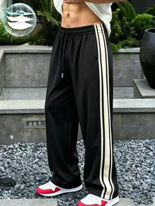 Men’s loose casual athletic pants, suitable for summer beach trips, vacations, everyday commuting, outdoor activities, workouts, and jogging. Loose straight striped pants, suitable for a fashionable street style in spring and summer.