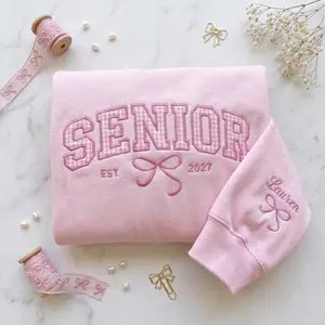 (Leave a note) Senior 2027 Custom Embroidered Sweatshirt, Custom Name on Sleeve Senior Crewneck Sweatshirt, Class of 2027 Personalized Sweatshirt